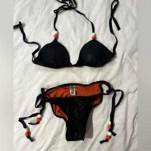 O'Neill Orange and Black Bikini Top
